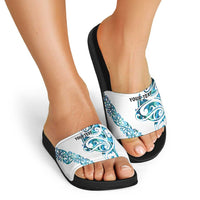 All White Maori Tribal Tattoo Personalised Slide Sandals Polynesian Style - Polynesian Pride