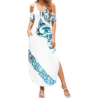All White Maori Tribal Tattoo Personalised Summer Maxi Dress Polynesian Style
