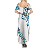 All White Maori Tribal Tattoo Personalised Summer Maxi Dress Polynesian Style