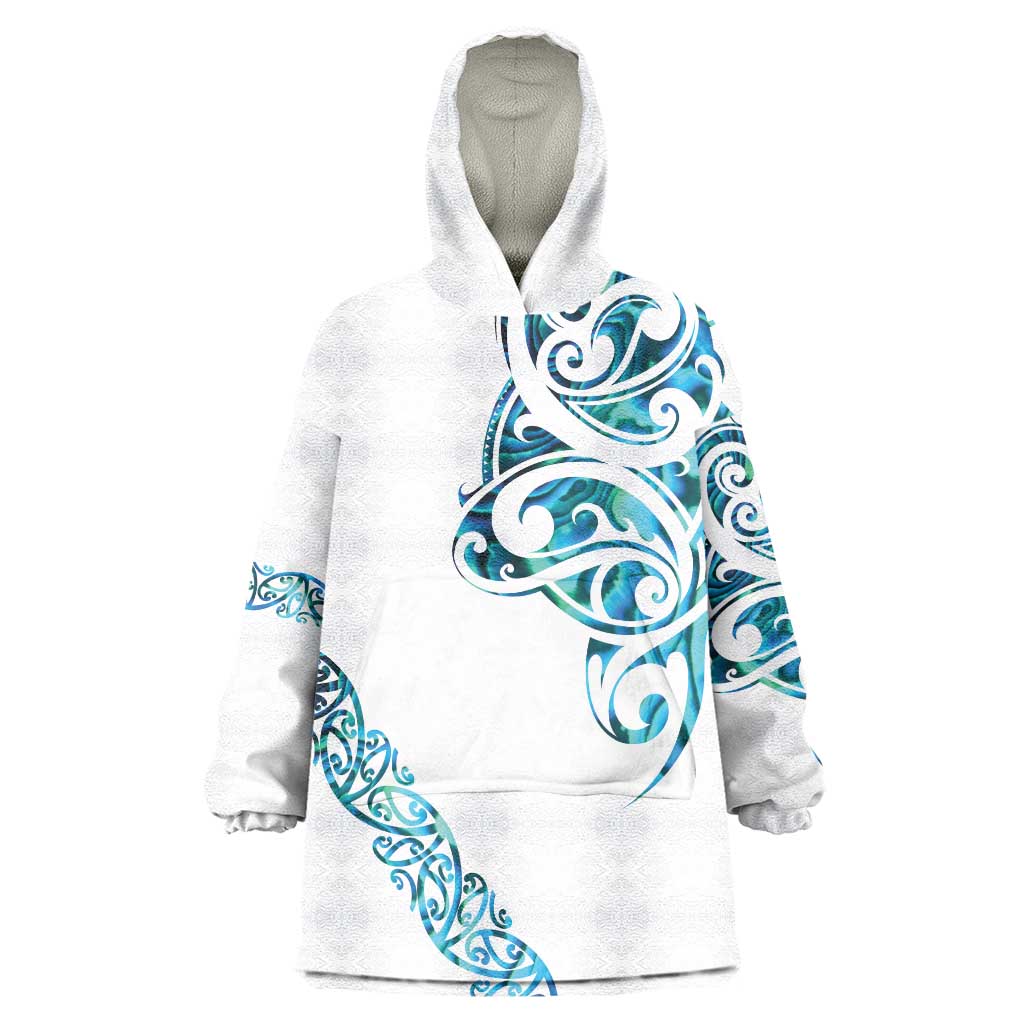 All White Maori Tribal Tattoo Personalised Wearable Blanket Hoodie Polynesian Style