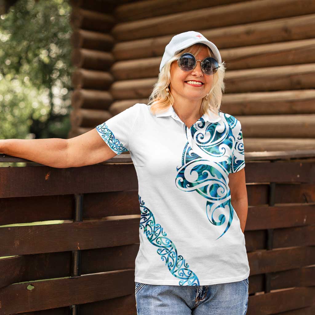 All White Maori Tribal Tattoo Personalised Women Polo Shirt Polynesian Style