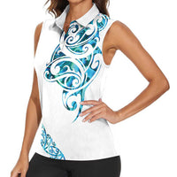 All White Maori Tribal Tattoo Personalised Women Sleeveless Polo Shirt Polynesian Style