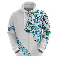All White Maori Tribal Tattoo Personalised Zip Hoodie Polynesian Style LT9 - Polynesian Pride