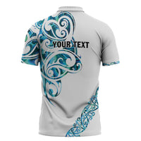All White Maori Tribal Tattoo Personalised Zipper Polo Shirt Polynesian Style - Polynesian Pride