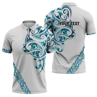 All White Maori Tribal Tattoo Personalised Zipper Polo Shirt Polynesian Style - Polynesian Pride