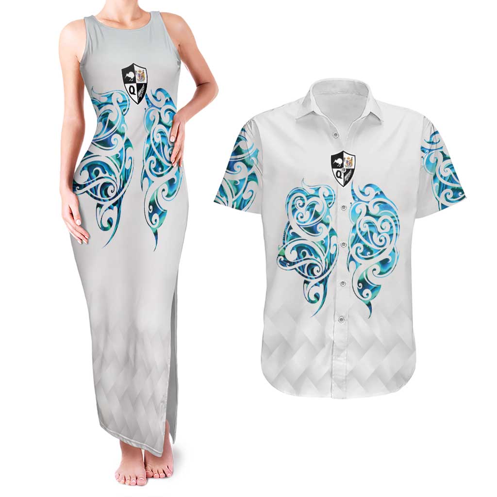 Queensland Maori Kiwi Personalised Couples Matching Tank Maxi Dress and Hawaiian Shirt Ma Kakariki Papua Shell Maori Tribal Tattoo