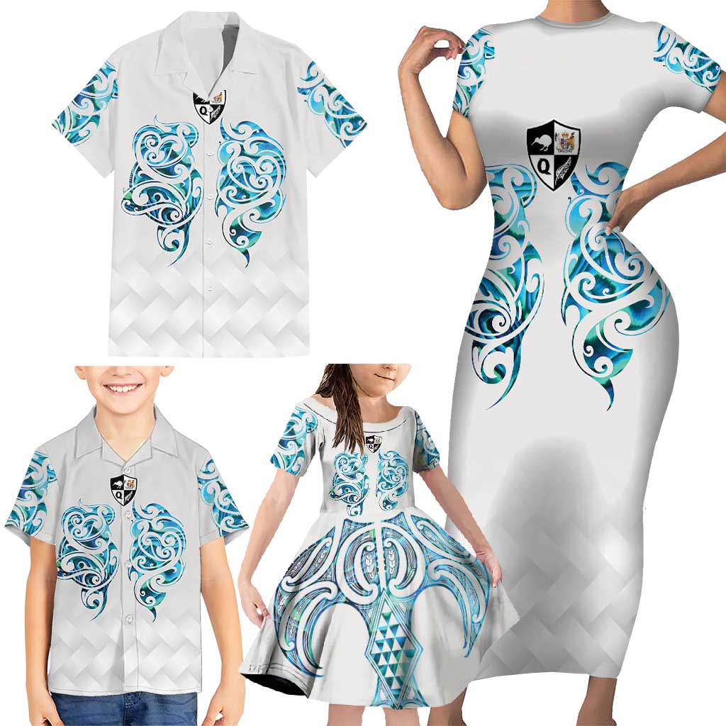 Queensland Maori Kiwi Personalised Family Matching Short Sleeve Bodycon Dress and Hawaiian Shirt Ma Kakariki Papua Shell Maori Tribal Tattoo LT9 - Polynesian Pride