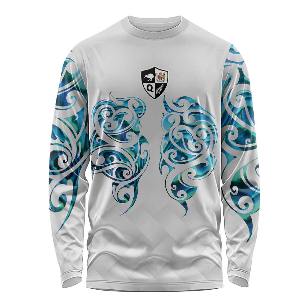 Queensland Maori Kiwi Personalised Long Sleeve Shirt Ma Kakariki Papua Shell Maori Tribal Tattoo LT9 Unisex White - Polynesian Pride