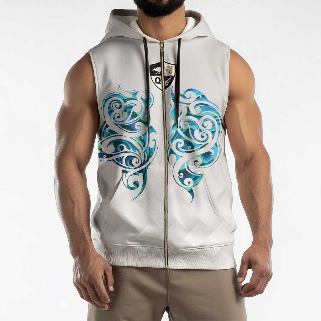 Queensland Maori Kiwi Personalised Sleeveless Zip Hoodie Ma Kakariki Papua Shell Maori Tribal Tattoo - Polynesian Pride