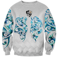 Queensland Maori Kiwi Personalised Sweatshirt Ma Kakariki Papua Shell Maori Tribal Tattoo LT9 Unisex White - Polynesian Pride
