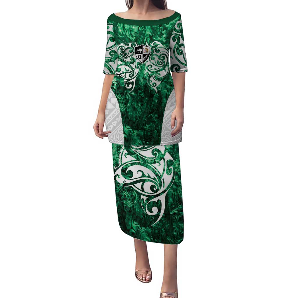 Queensland Maori Kiwi Personalised Puletasi Kikirangi Papua Shell Maori Tribal Tattoo LT9 Long Dress Green - Polynesian Pride