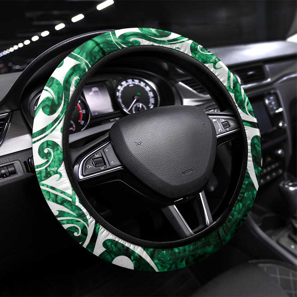 Queensland Maori Kiwi Steering Wheel Cover Kikirangi Papua Shell Maori Tribal Tattoo LT9 Universal Fit Green - Polynesian Pride
