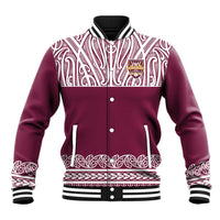 Queensland Maori Nga Hau E Wha Custom Baseball Jacket Polynesian Maori Tribal Pattern LT9 Unisex Maroon - Polynesian Pride