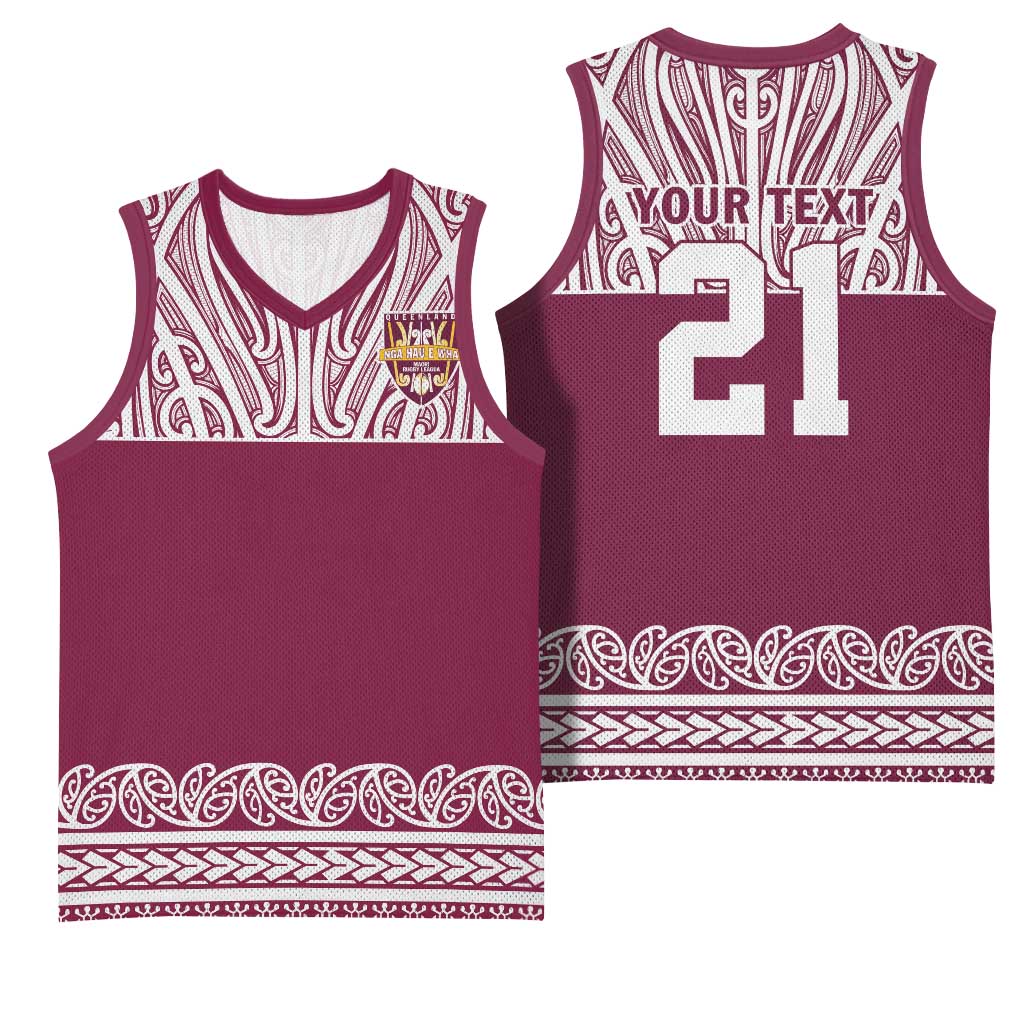 Queensland Maori Nga Hau E Wha Custom Basketball Jersey Polynesian Maori Tribal Pattern - Polynesian Pride