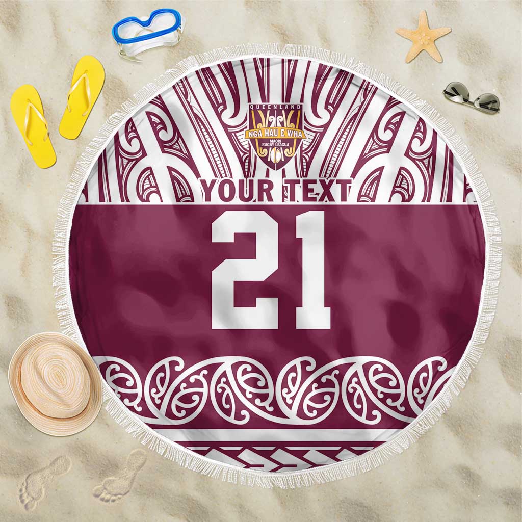 Queensland Maori Nga Hau E Wha Custom Beach Blanket Polynesian Maori Tribal Pattern LT9 One Size 150cm Maroon - Polynesian Pride