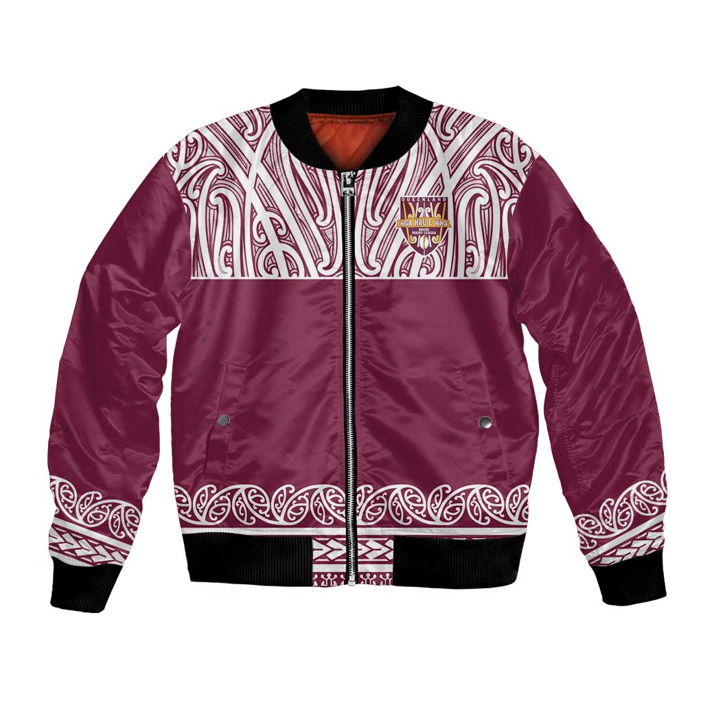 Queensland Maori Nga Hau E Wha Custom Bomber Jacket Polynesian Maori Tribal Pattern