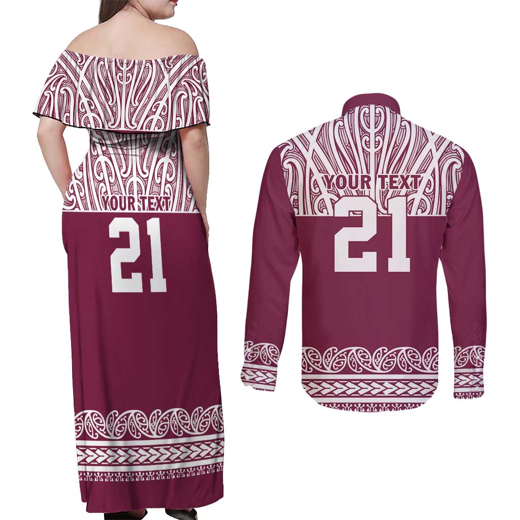 Queensland Maori Nga Hau E Wha Custom Couples Matching Off Shoulder Maxi Dress and Long Sleeve Button Shirt Polynesian Maori Tribal Pattern LT9 - Polynesian Pride