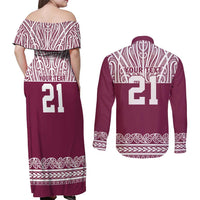 Queensland Maori Nga Hau E Wha Custom Couples Matching Off Shoulder Maxi Dress and Long Sleeve Button Shirt Polynesian Maori Tribal Pattern LT9 - Polynesian Pride