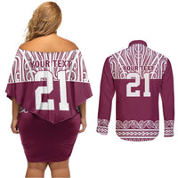Queensland Maori Nga Hau E Wha Custom Couples Matching Off Shoulder Short Dress and Long Sleeve Button Shirt Polynesian Maori Tribal Pattern LT9 - Polynesian Pride