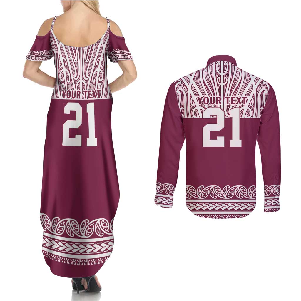 Queensland Maori Nga Hau E Wha Custom Couples Matching Summer Maxi Dress and Long Sleeve Button Shirt Polynesian Maori Tribal Pattern LT9 - Polynesian Pride