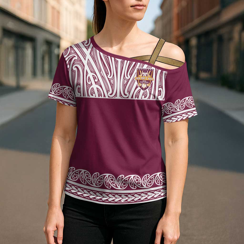 Queensland Maori Nga Hau E Wha Custom Cross Shoulder Shirt Polynesian Maori Tribal Pattern - Polynesian Pride
