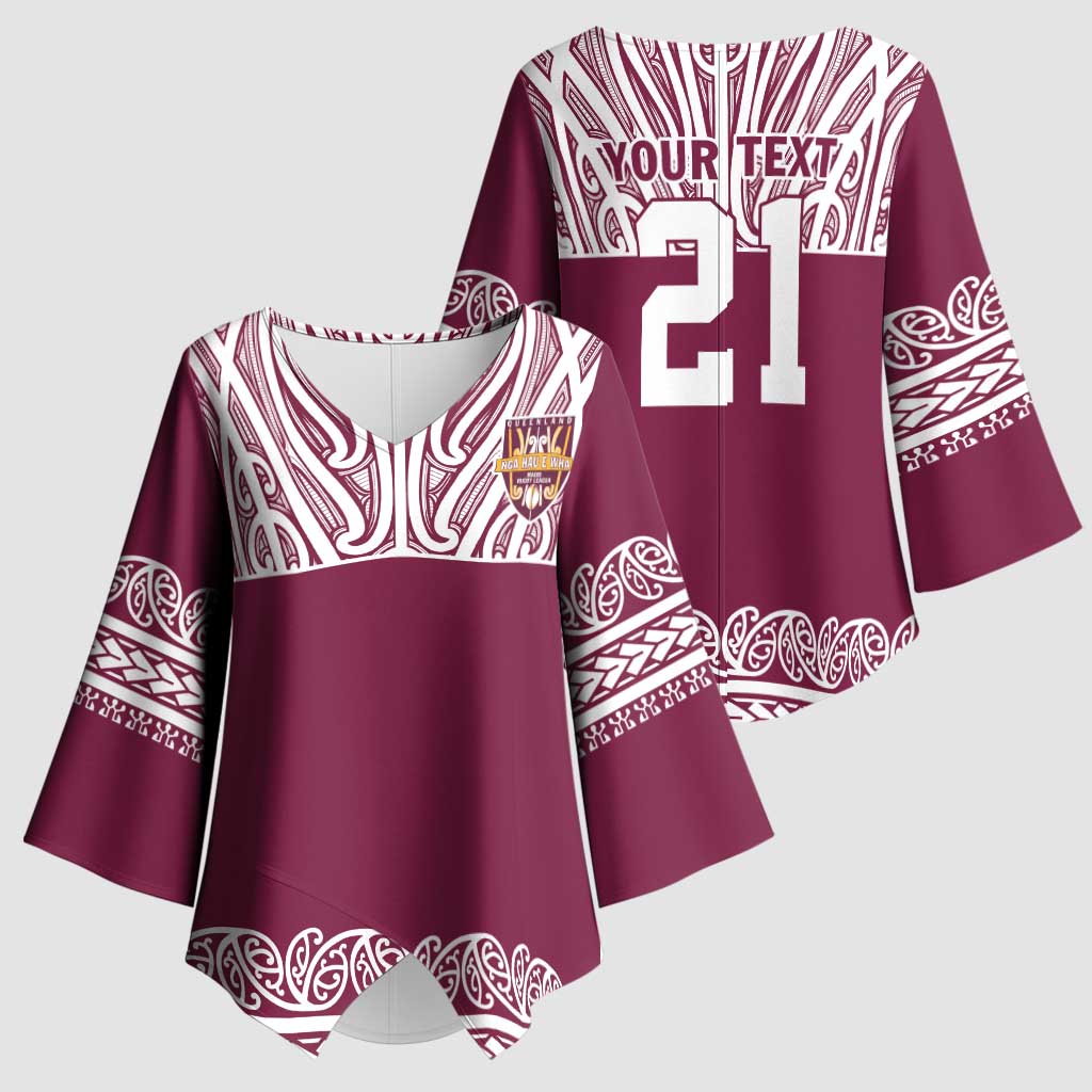 Queensland Maori Nga Hau E Wha Custom Kimono Sleeve Blouse Polynesian Maori Tribal Pattern - Polynesian Pride