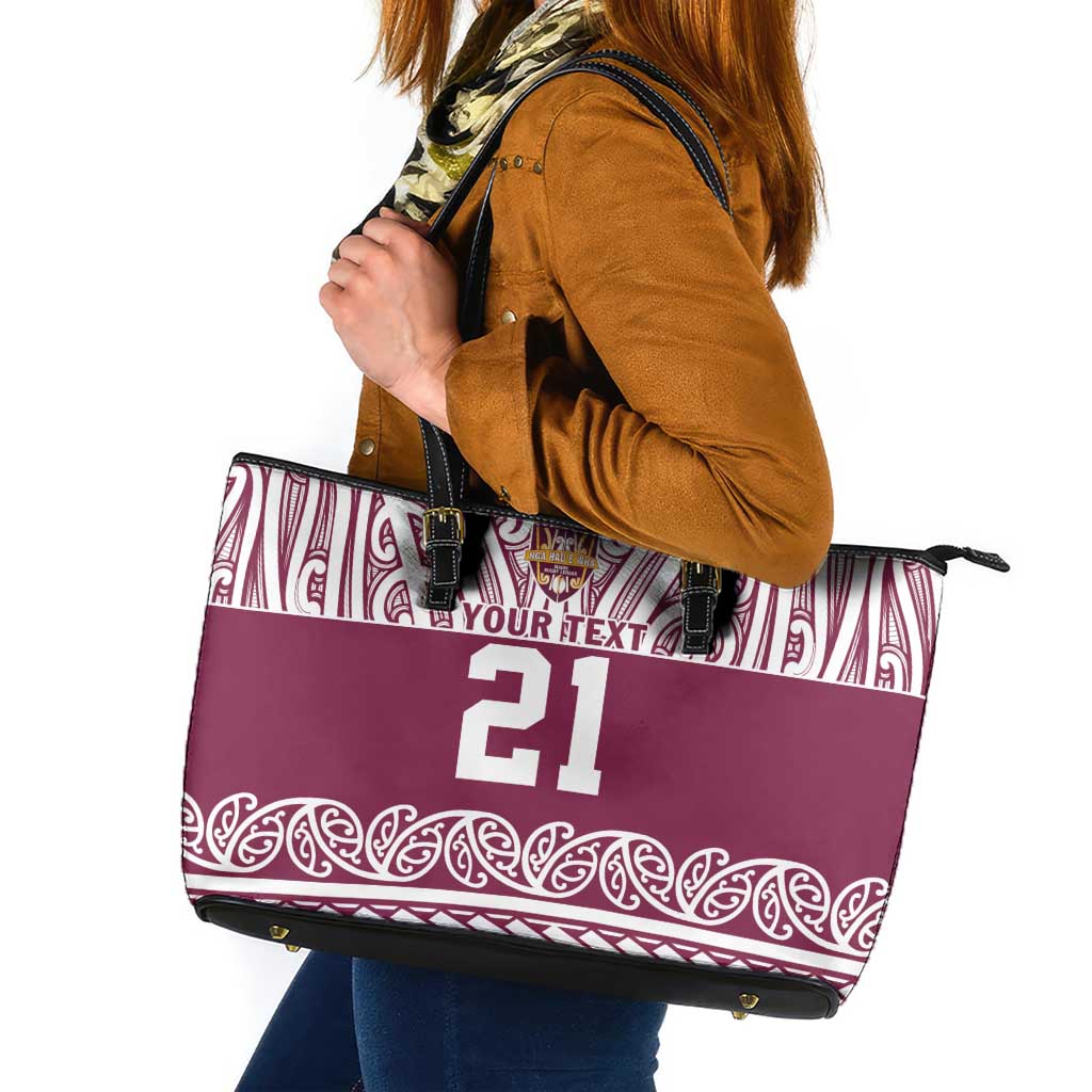Queensland Maori Nga Hau E Wha Custom Leather Tote Bag Polynesian Maori Tribal Pattern
