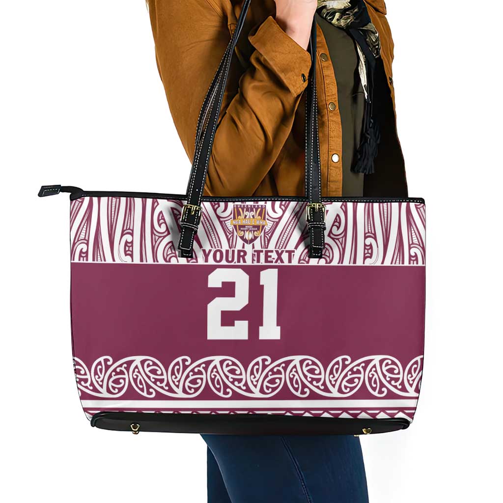 Queensland Maori Nga Hau E Wha Custom Leather Tote Bag Polynesian Maori Tribal Pattern