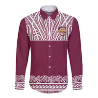 Queensland Maori Nga Hau E Wha Custom Long Sleeve Button Shirt Polynesian Maori Tribal Pattern LT9 Unisex Maroon - Polynesian Pride