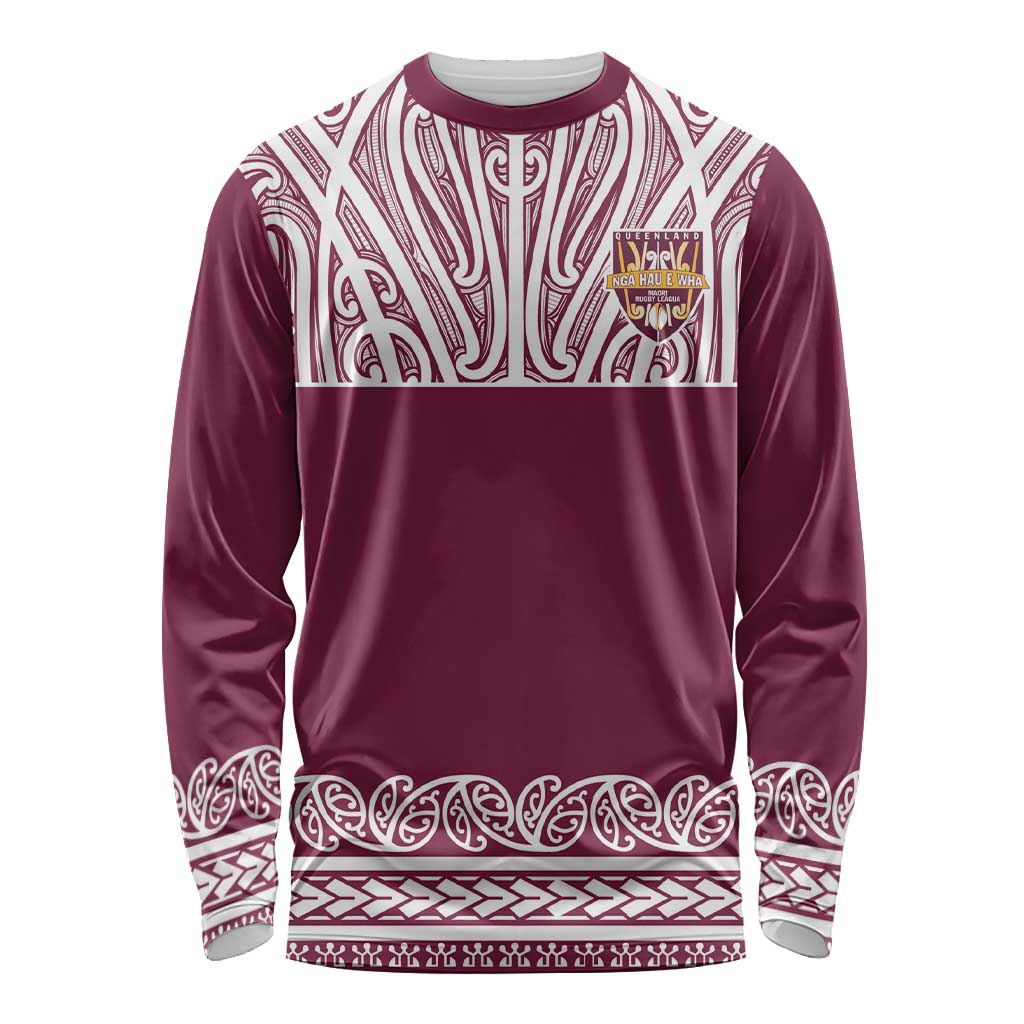 Queensland Maori Nga Hau E Wha Custom Long Sleeve Shirt Polynesian Maori Tribal Pattern LT9 Unisex Maroon - Polynesian Pride