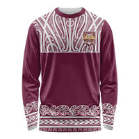 Queensland Maori Nga Hau E Wha Custom Long Sleeve Shirt Polynesian Maori Tribal Pattern LT9 Unisex Maroon - Polynesian Pride