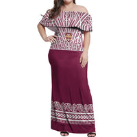 Queensland Maori Nga Hau E Wha Custom Off Shoulder Maxi Dress Polynesian Maori Tribal Pattern LT9 Women Maroon - Polynesian Pride