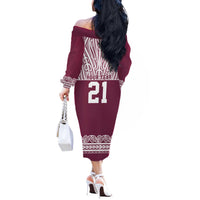 Queensland Maori Nga Hau E Wha Custom Off The Shoulder Long Sleeve Dress Polynesian Maori Tribal Pattern