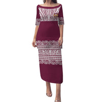 Queensland Maori Nga Hau E Wha Custom Puletasi Polynesian Maori Tribal Pattern LT9 Long Dress Maroon - Polynesian Pride