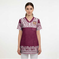 Queensland Maori Nga Hau E Wha Custom Scrub Top Polynesian Maori Tribal Pattern - Polynesian Pride