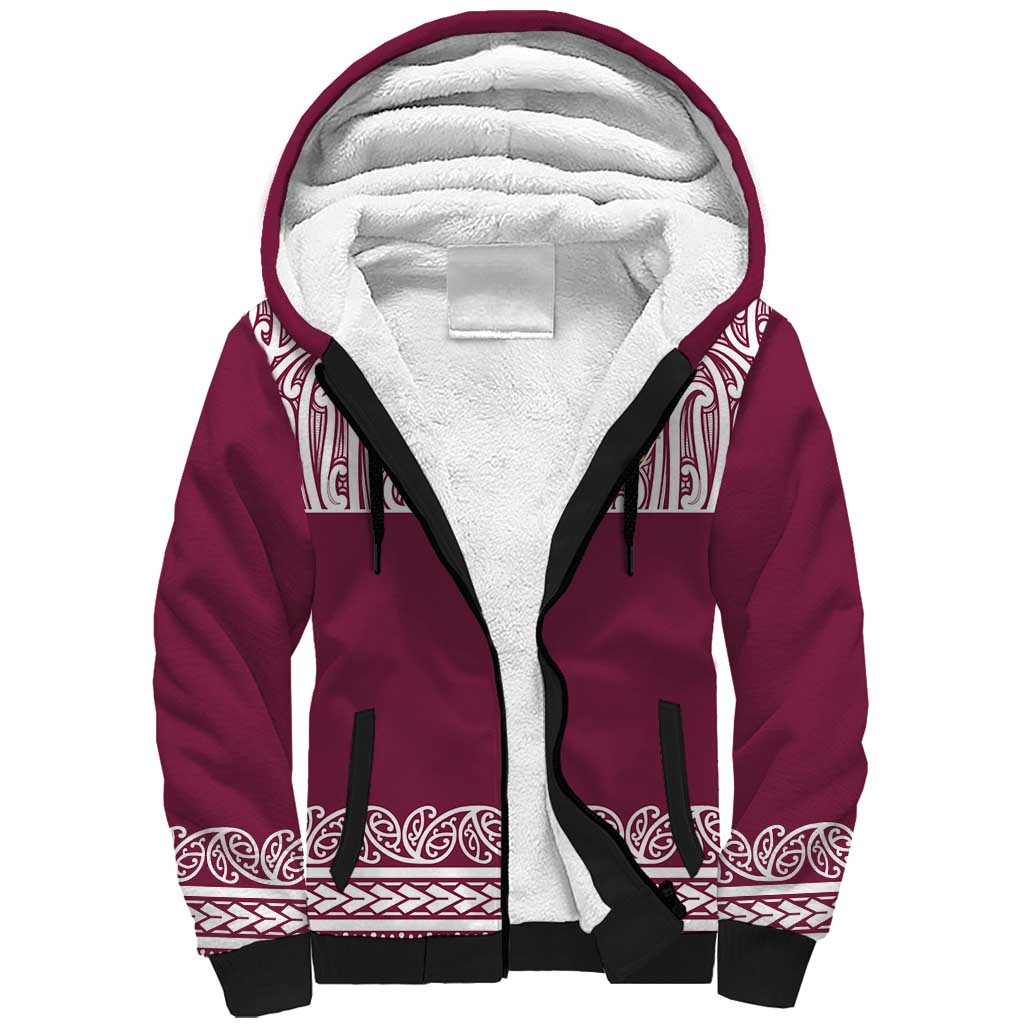 Queensland Maori Nga Hau E Wha Custom Sherpa Hoodie Polynesian Maori Tribal Pattern LT9 Unisex Maroon - Polynesian Pride