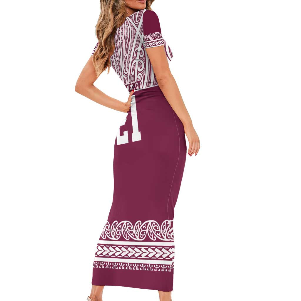 Queensland Maori Nga Hau E Wha Custom Short Sleeve Bodycon Dress Polynesian Maori Tribal Pattern