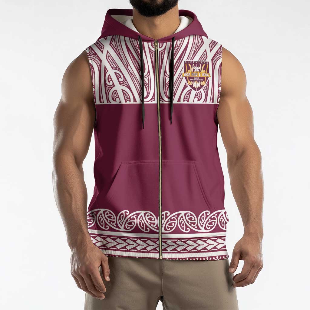 Queensland Maori Nga Hau E Wha Custom Sleeveless Zip Hoodie Polynesian Maori Tribal Pattern - Polynesian Pride