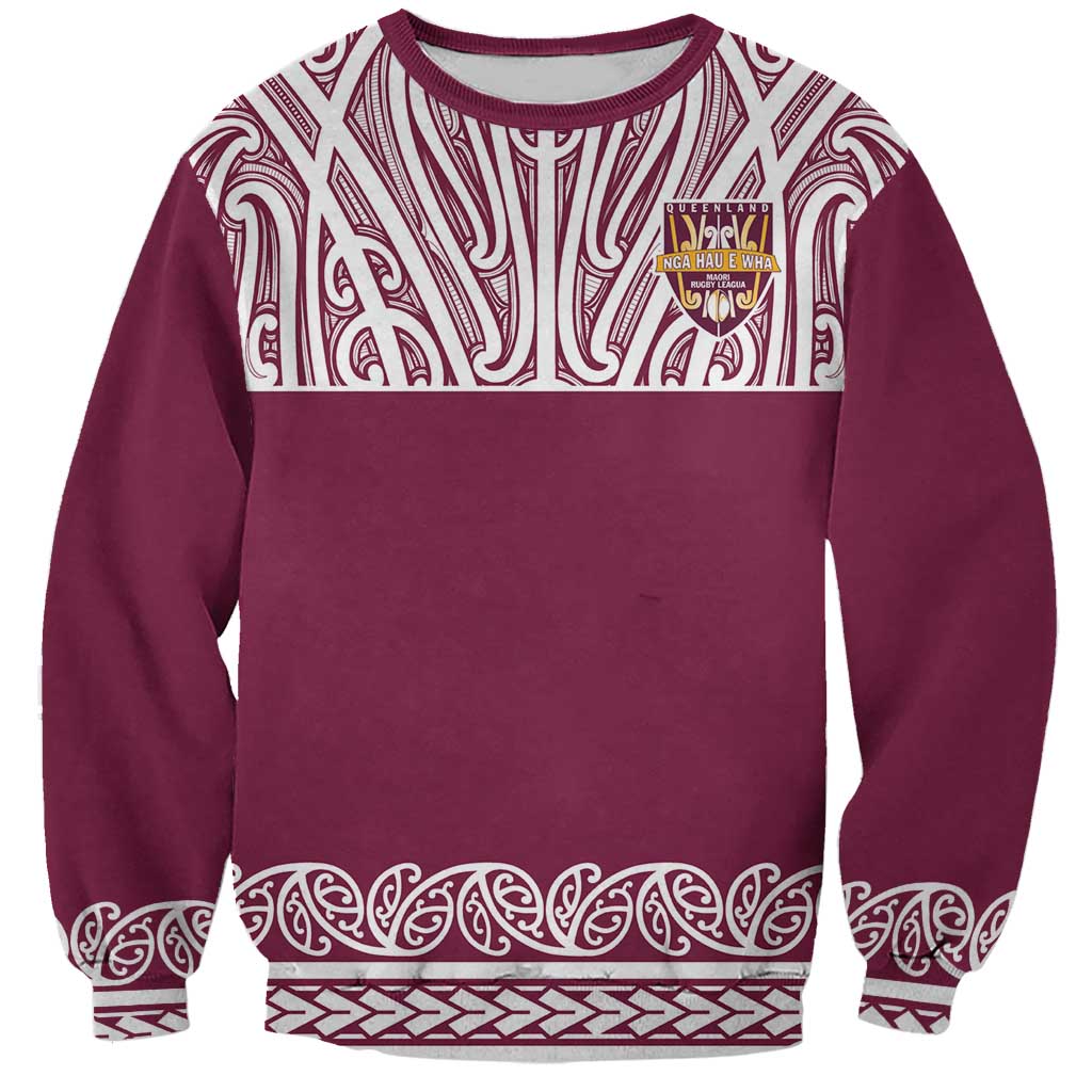 Queensland Maori Nga Hau E Wha Custom Sweatshirt Polynesian Maori Tribal Pattern LT9 Unisex Maroon - Polynesian Pride