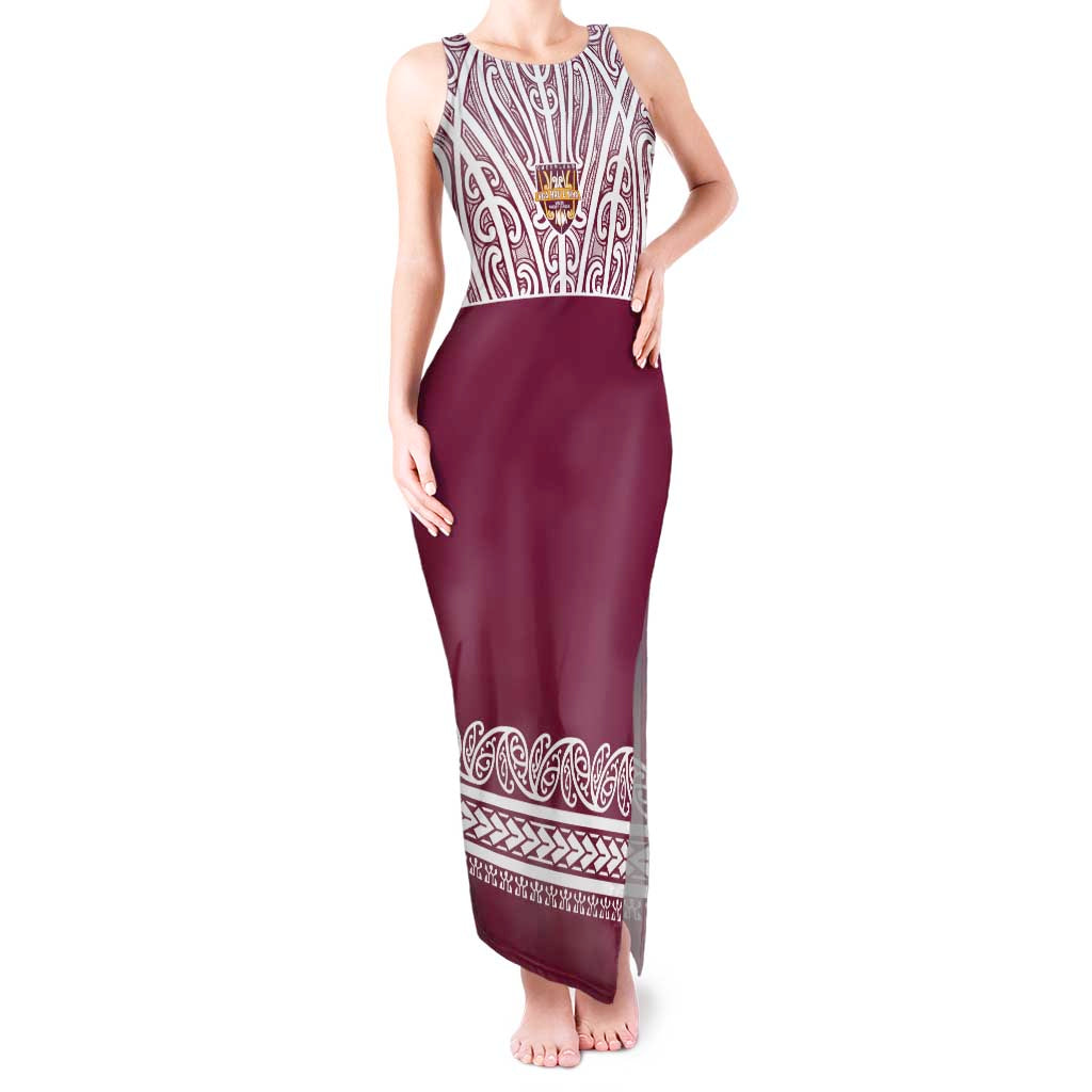 Queensland Maori Nga Hau E Wha Custom Tank Maxi Dress Polynesian Maori Tribal Pattern LT9 Women Maroon - Polynesian Pride