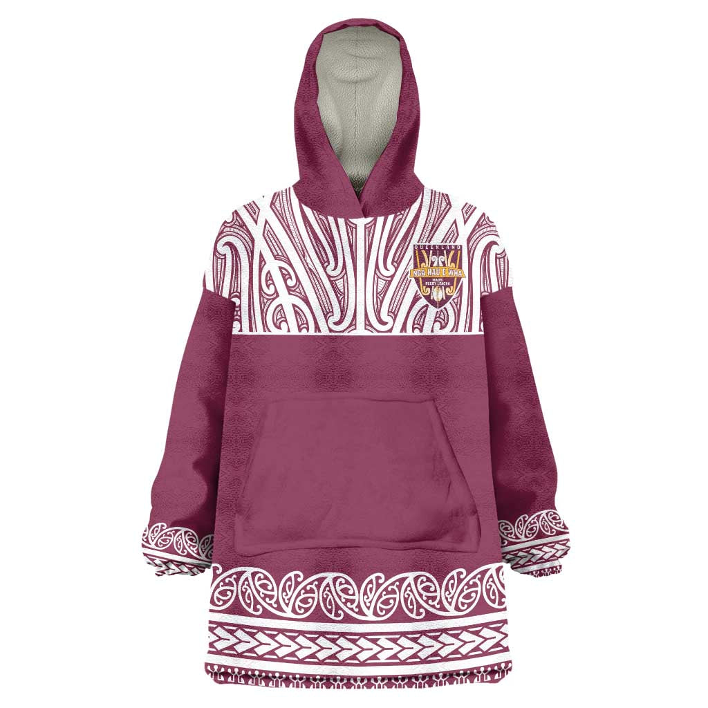 Queensland Maori Nga Hau E Wha Custom Wearable Blanket Hoodie Polynesian Maori Tribal Pattern LT9 One Size Maroon - Polynesian Pride