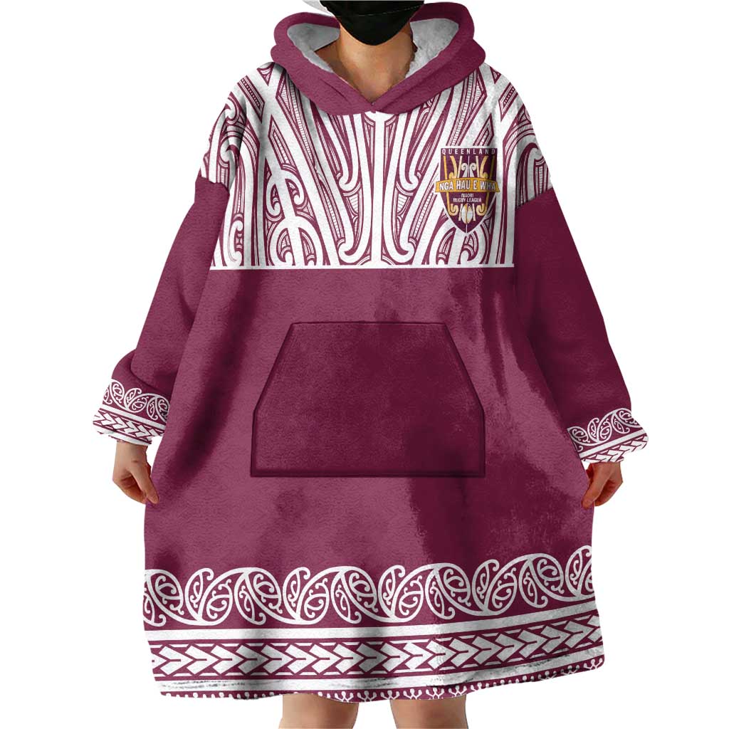 Queensland Maori Nga Hau E Wha Custom Wearable Blanket Hoodie Polynesian Maori Tribal Pattern LT9 - Polynesian Pride