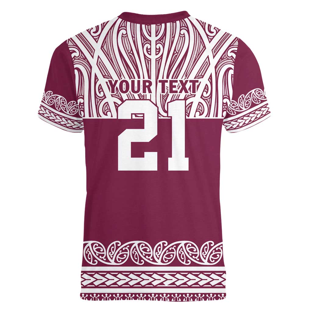 Queensland Maori Nga Hau E Wha Custom Women V-Neck T-Shirt Polynesian Maori Tribal Pattern