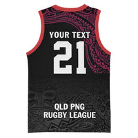Queensland Papua New Guinea Custom Basketball Jersey All Black Pacific PNG Tribal Style - Polynesian Pride