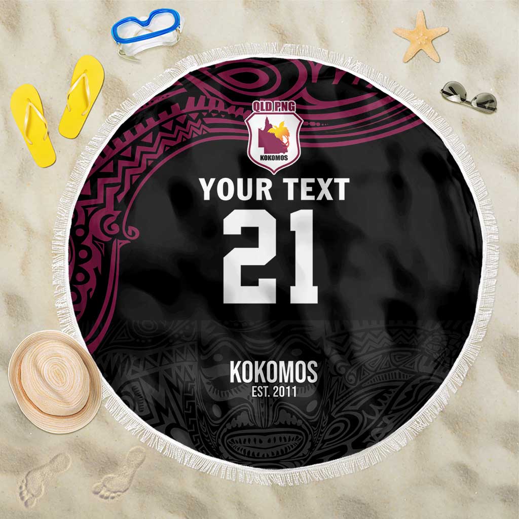Queensland Papua New Guinea Custom Beach Blanket All Black Pacific PNG Tribal Style