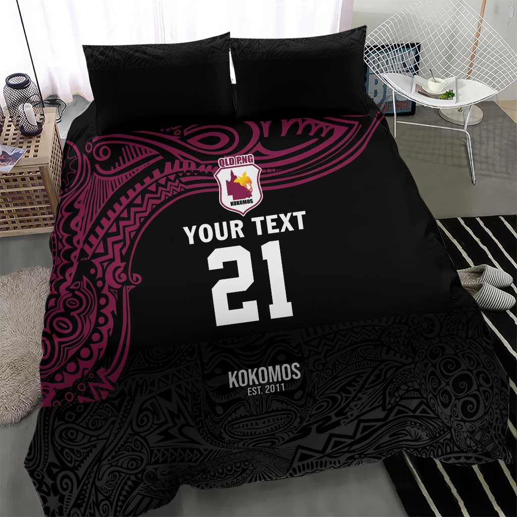 Queensland Papua New Guinea Custom Bedding Set All Black Pacific PNG Tribal Style