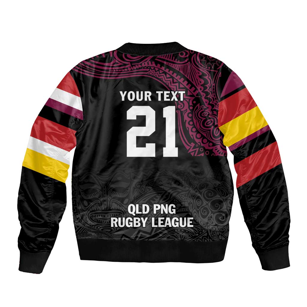 Queensland Papua New Guinea Custom Bomber Jacket All Black Pacific PNG Tribal Style