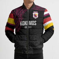 Queensland Papua New Guinea Custom Bomber Puffer Jacket All Black Pacific PNG Tribal Style - Polynesian Pride