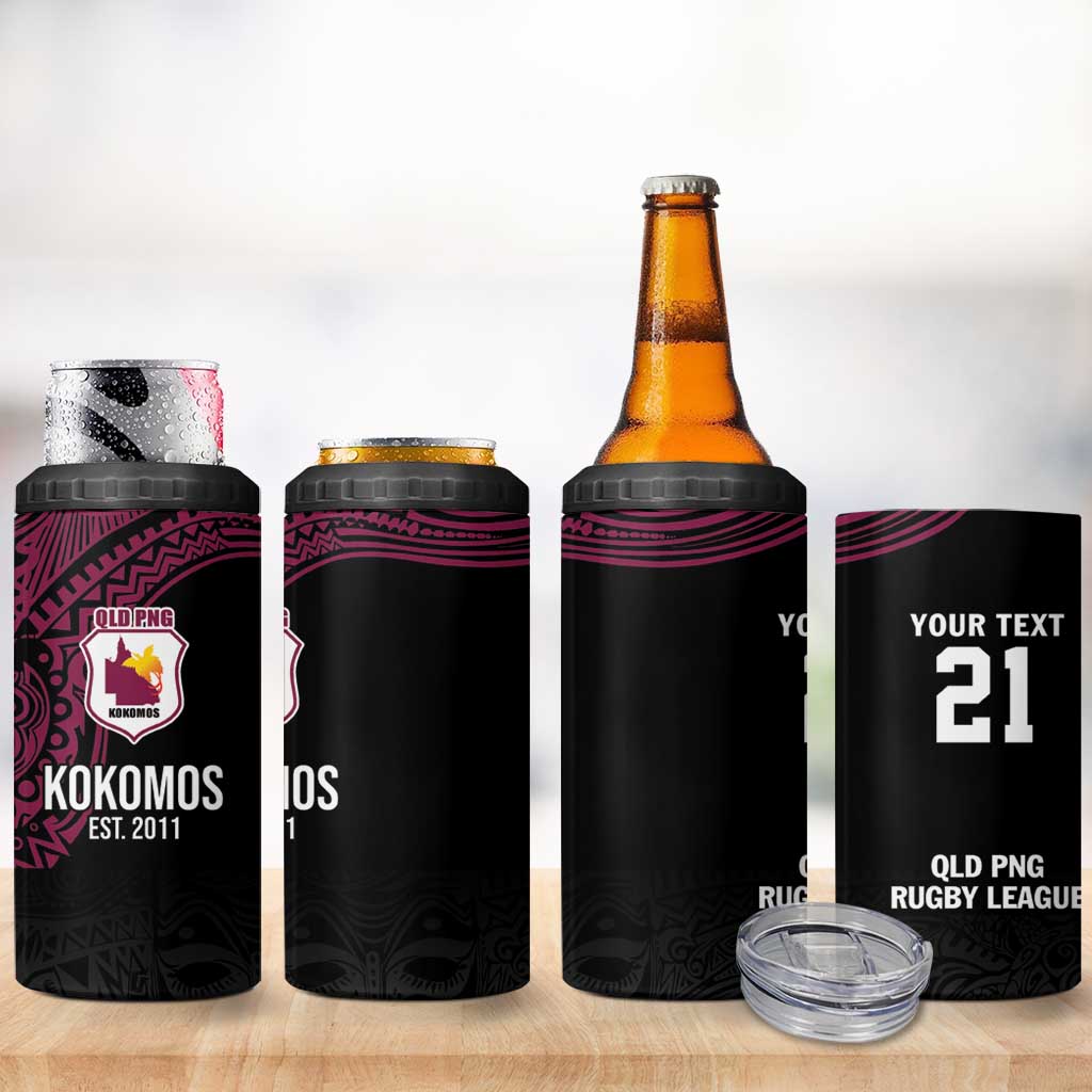 Queensland Papua New Guinea Custom 4 in 1 Can Cooler Tumbler All Black Pacific PNG Tribal Style
