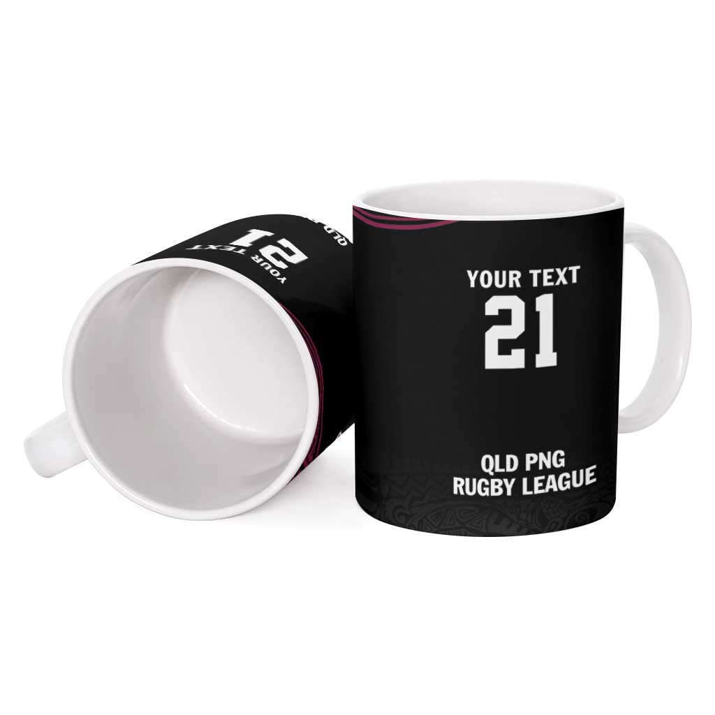Queensland Papua New Guinea Custom Ceramic Mug All Black Pacific PNG Tribal Style - Polynesian Pride